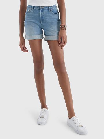 Női Tommy Hilfiger Light Wash 5" Denim Rövid Farmer Nadrág Kék | HU 202LIS
